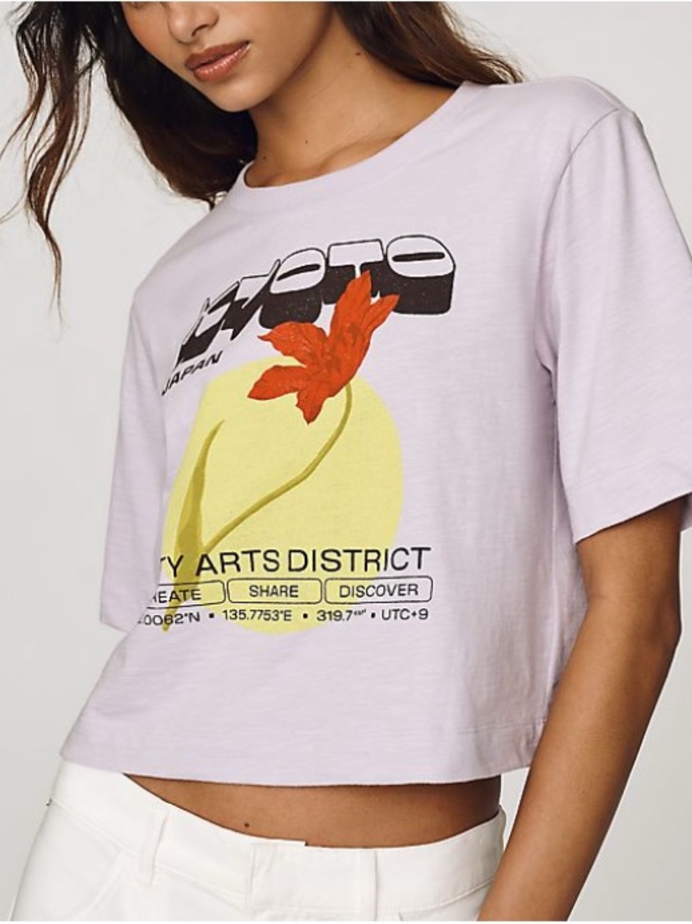 Anthropologie Maeve Cotton Cropped Graphic Tee Kyoto Lilac